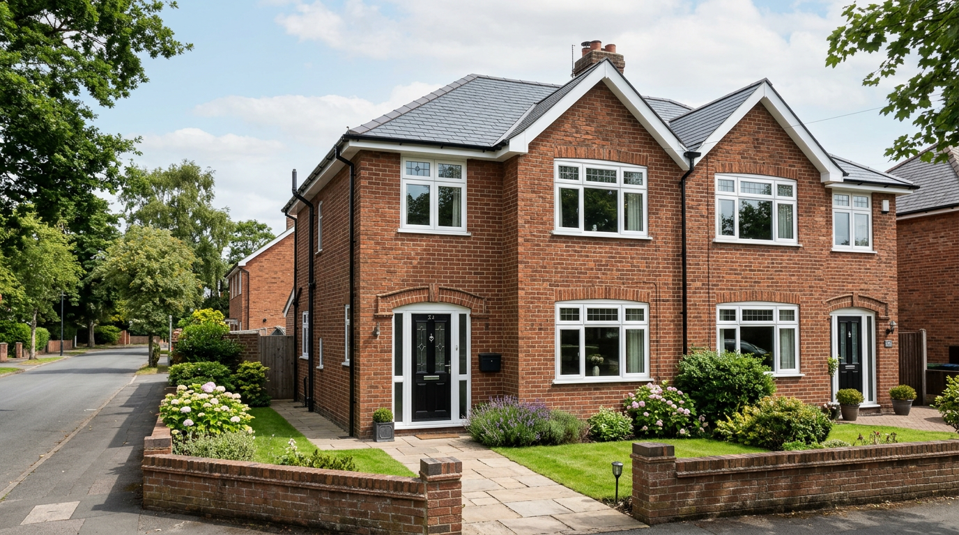 Semi-detached house with new uPVC fascias, soffits and guttering